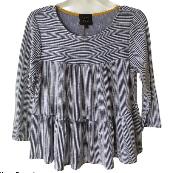 W5 Tops - W5 NWT Blue White Striped Peplum Long Sleeve Top